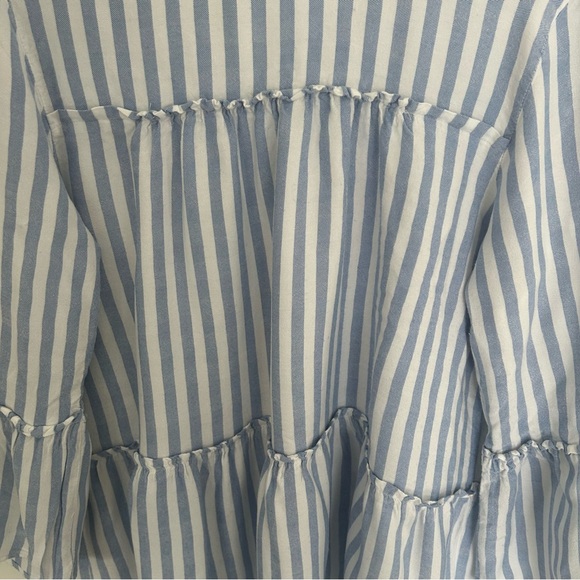 Frazzle Women’s Blue and White Striped Boho Bell Sleeved Top. Size L - Picture 7 of 10